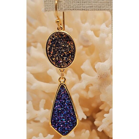 Natural Druzy Gold Filled Drop Earrings **2 Colors Avail.*** - Picture 2 of 9